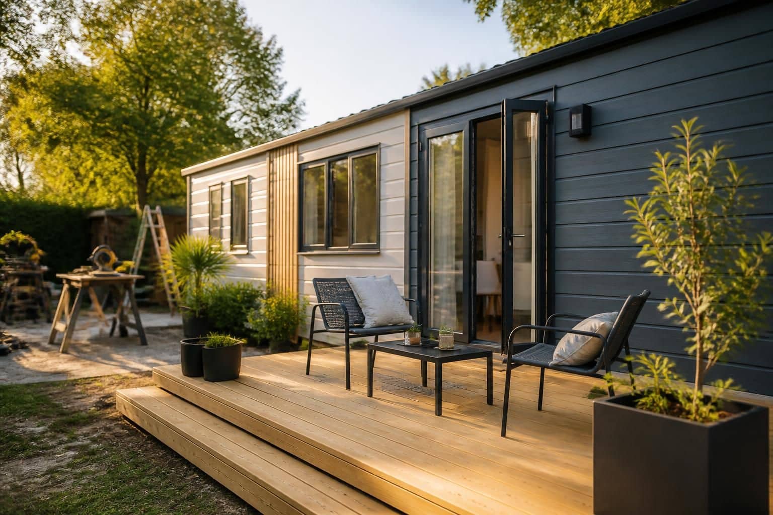 découvrez comment rénover entièrement un mobil-home en y intégrant une terrasse neuve pour un espace de vie moderne et convivial.