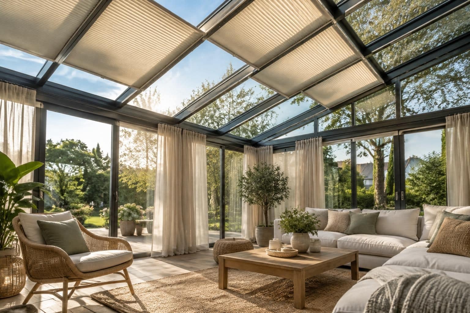 découvrez quels rideaux ou stores choisir pour une véranda à toiture vitrée afin de maîtriser la chaleur, filtrer la lumière et préserver votre confort.